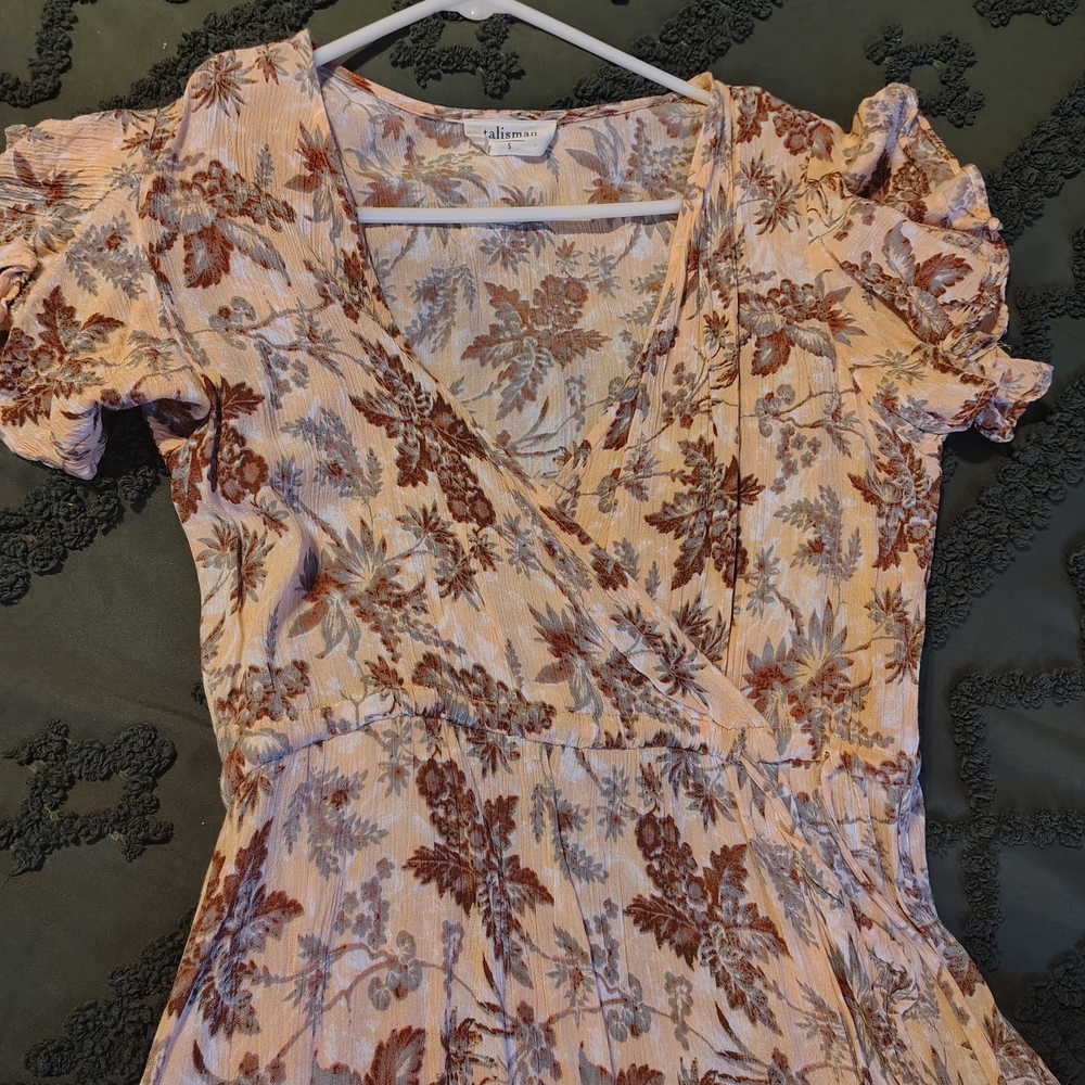 Talisman Floral V-Neck Dress with Flutter Sleeves